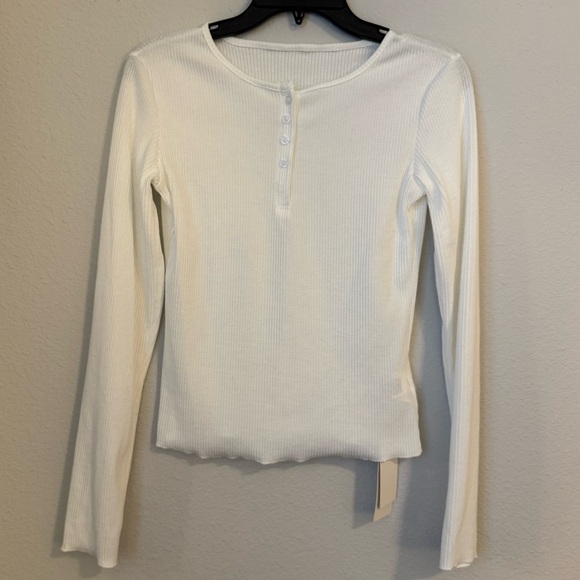 White Ribbed Henley Long Sleeve Tee - Picture 1 of 3